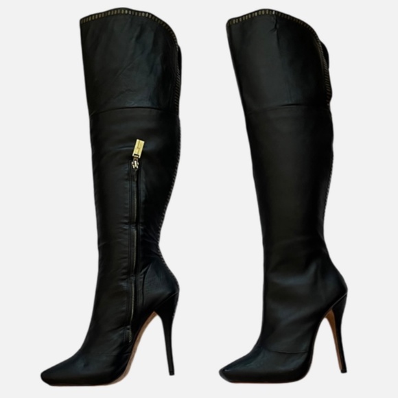 💚RARE VINTAGE L.A.M.B💚 Genuine Leather Knee High Stiletto Boots - Picture 7 of 7